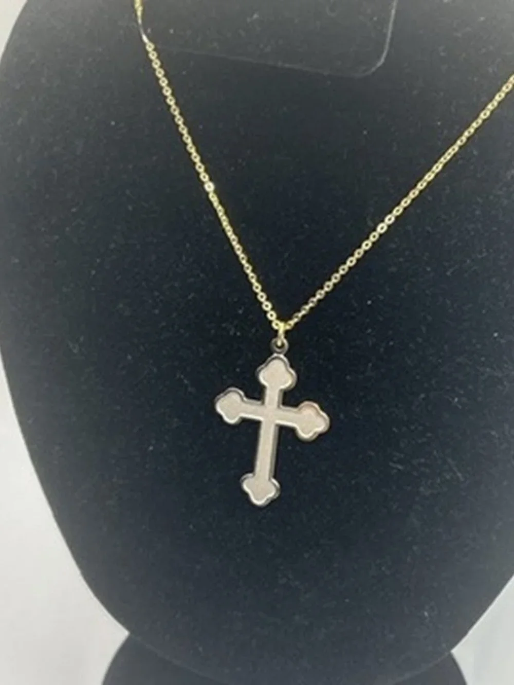 Vintage Gold Cross Pendant Necklace Real Gold Chain Plated Stainless Steel Mens